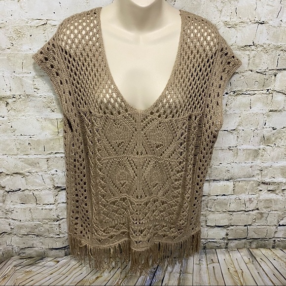 YA Los Angeles Tan Crochet Sleeveless Sweater - Picture 1 of 6